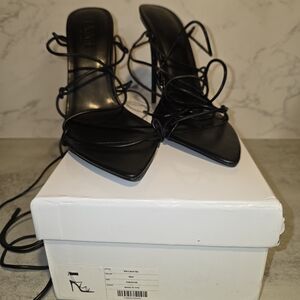 Femme Los Angeles Womens Open Toe Sin Lace Up High Heels Black Size EUR 38